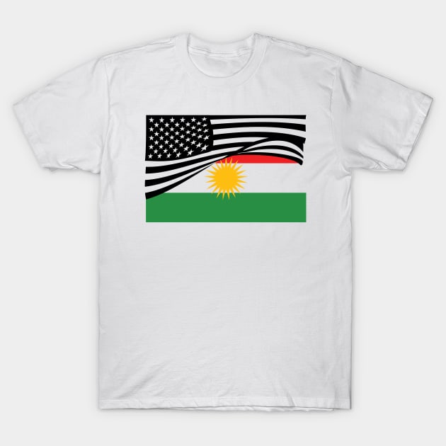 Kurdish Flag and American Flag Together T-Shirt by Pollylitical